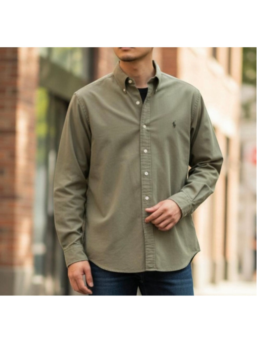 Vintage Ralph Lauren Blake Silk Linen Shirt Olive Green Men’s L Long Sleeve Pony - Picture 1 of 10